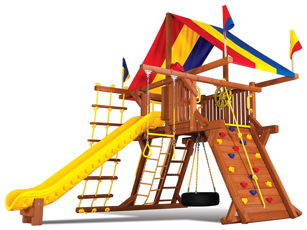 A castle style swing set